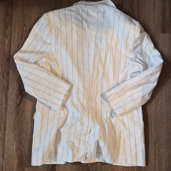L'AGENCE Linen Blended Striped Blazer 12 - Picture 4 of 5